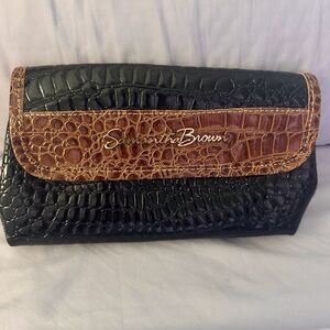 Black and Brown Croc-Embossed Clutch